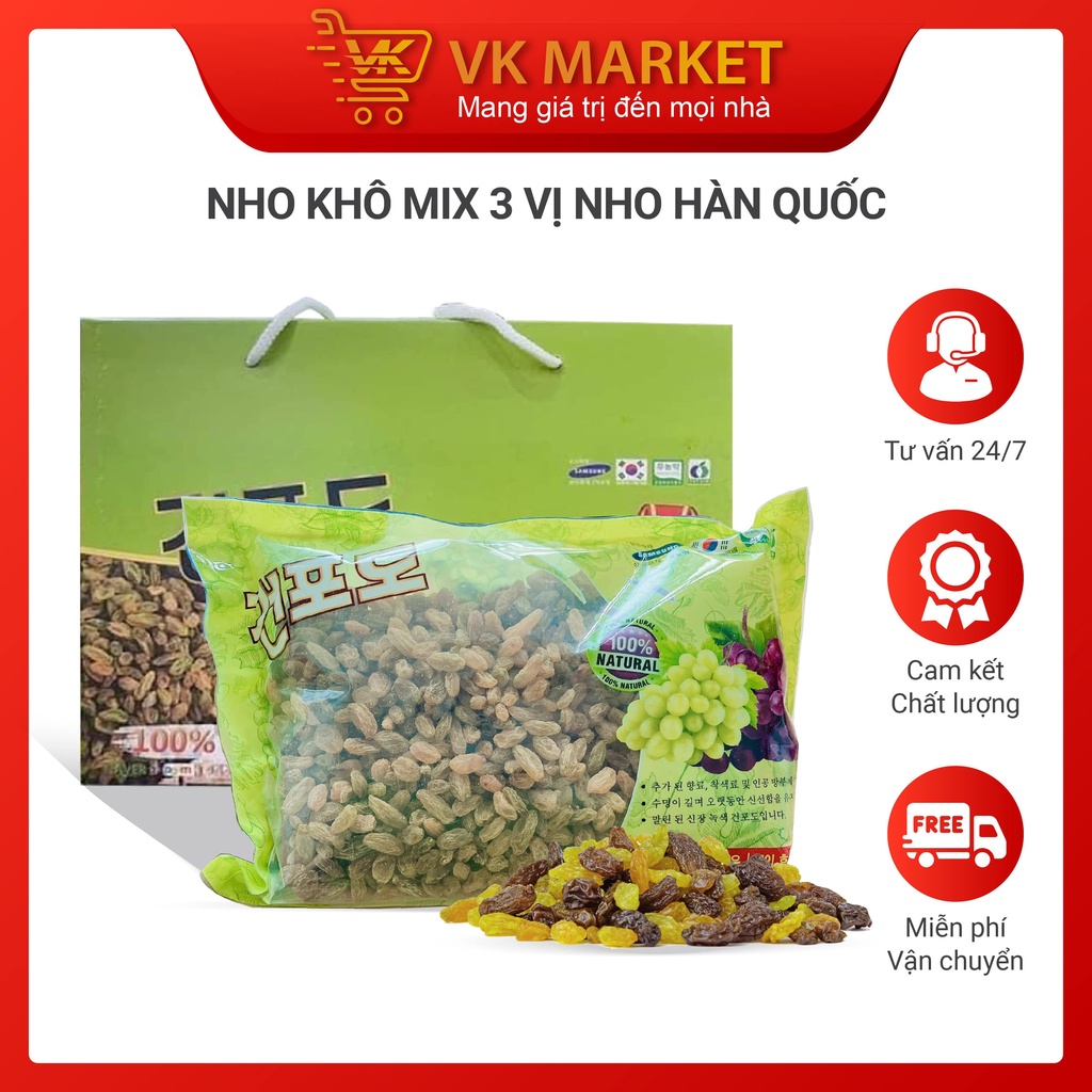 Nho khô mix 3 vị Hàn Quốc sấy chua ngọt tự nhiên - VK Market