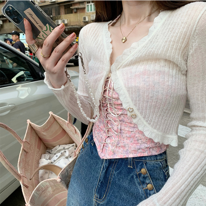 Áo Khoác Cardigan Dệt Kim Tay Dài Xuyên Thấu Cho Nữ