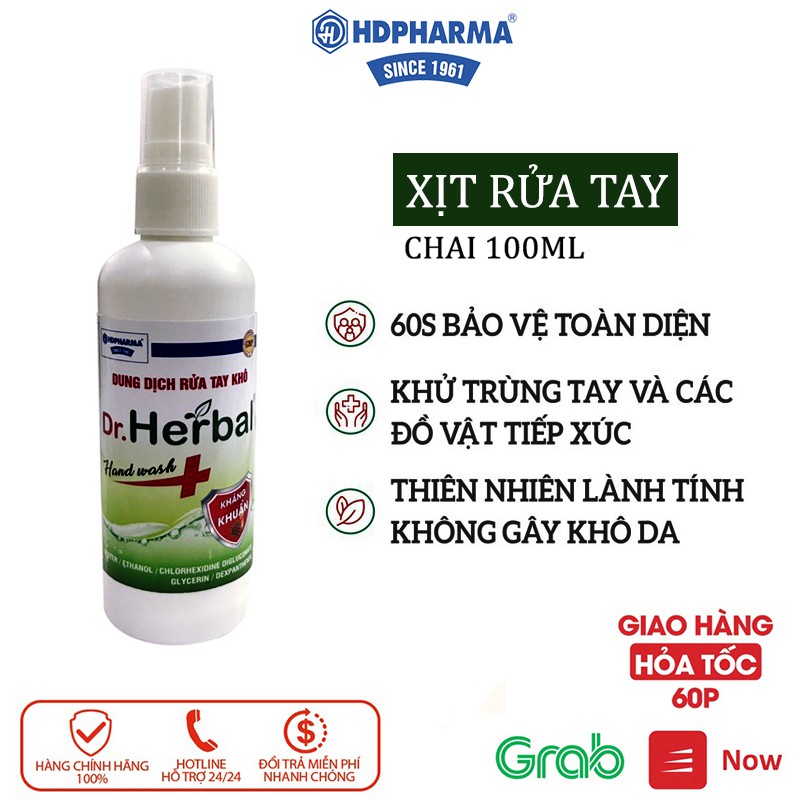 Nước Rửa Tay Khô Dr.Herbal Dạng Xịt Chai 100ml , Bảo Vệ Vượt Trội, Không Gây Khô Da | BigBuy360 - bigbuy360.vn