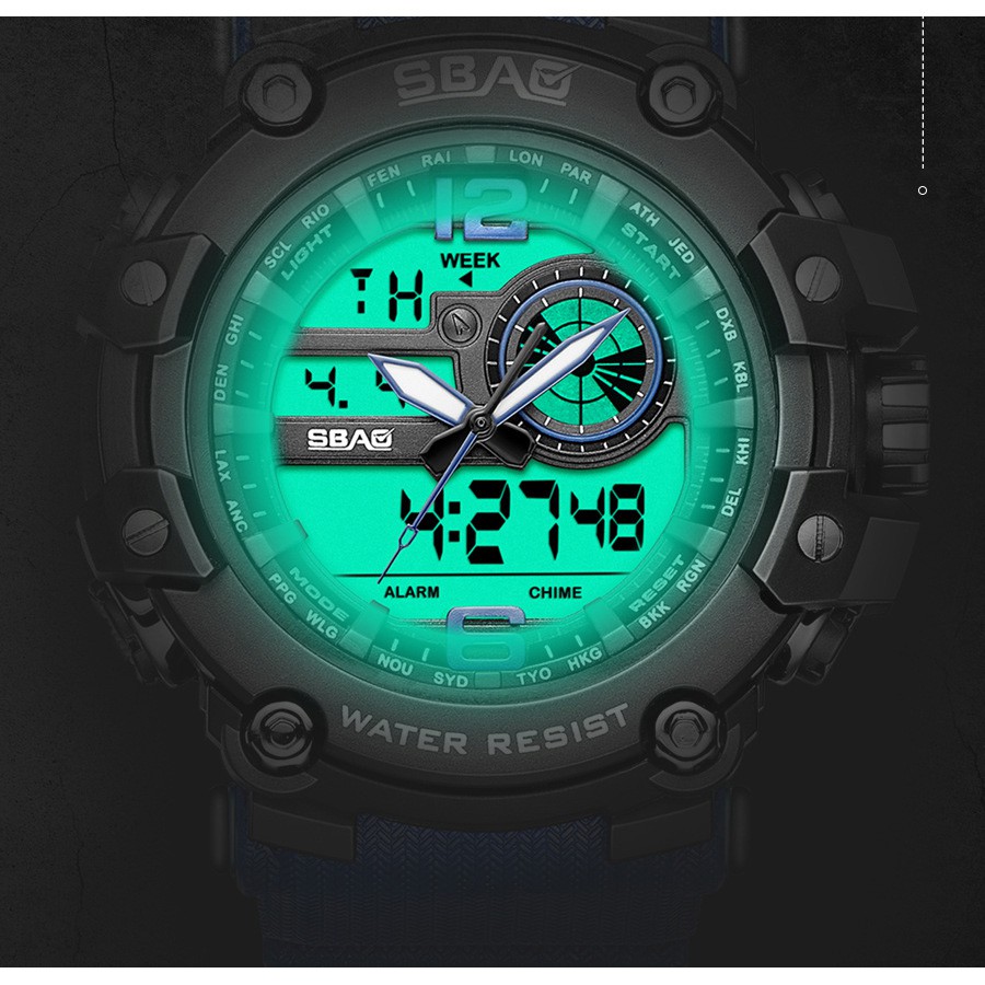 Đồng Hồ Nam SBAO S8042 Sports - 2 Máy Kim và Điện Tử Mạnh Mẽ Dây Silicone Bền Chắc mạnh mẽ nam tính