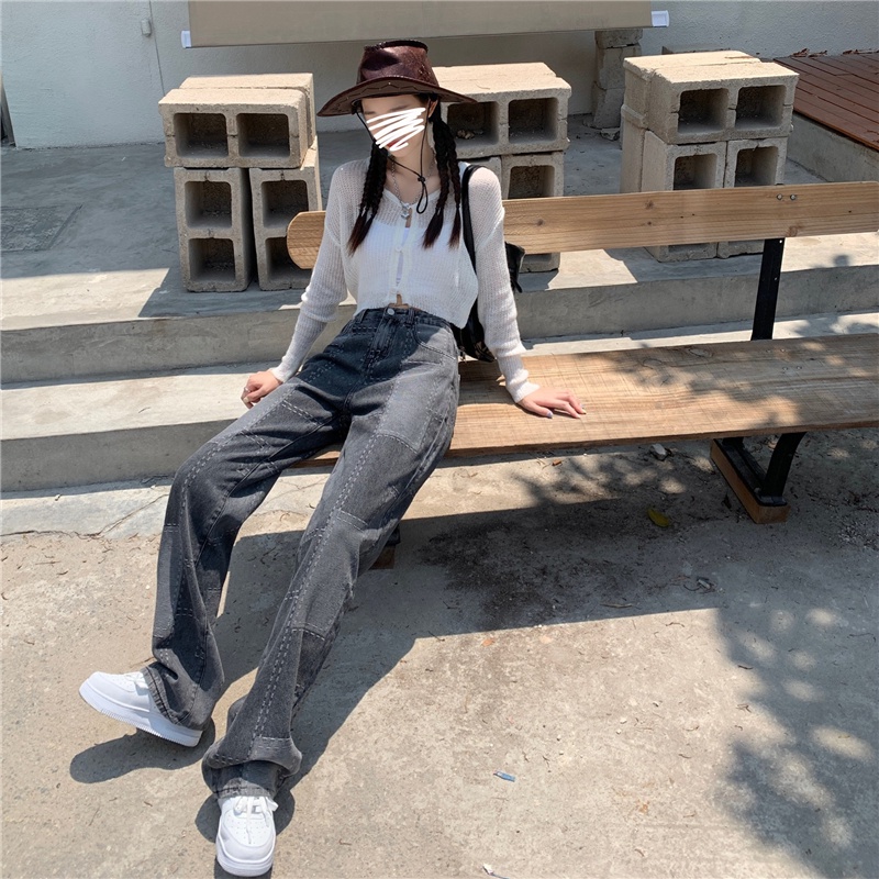 Quần jean XIAOZHAINV lưng cao ống rộng thời trang dành cho nữ
