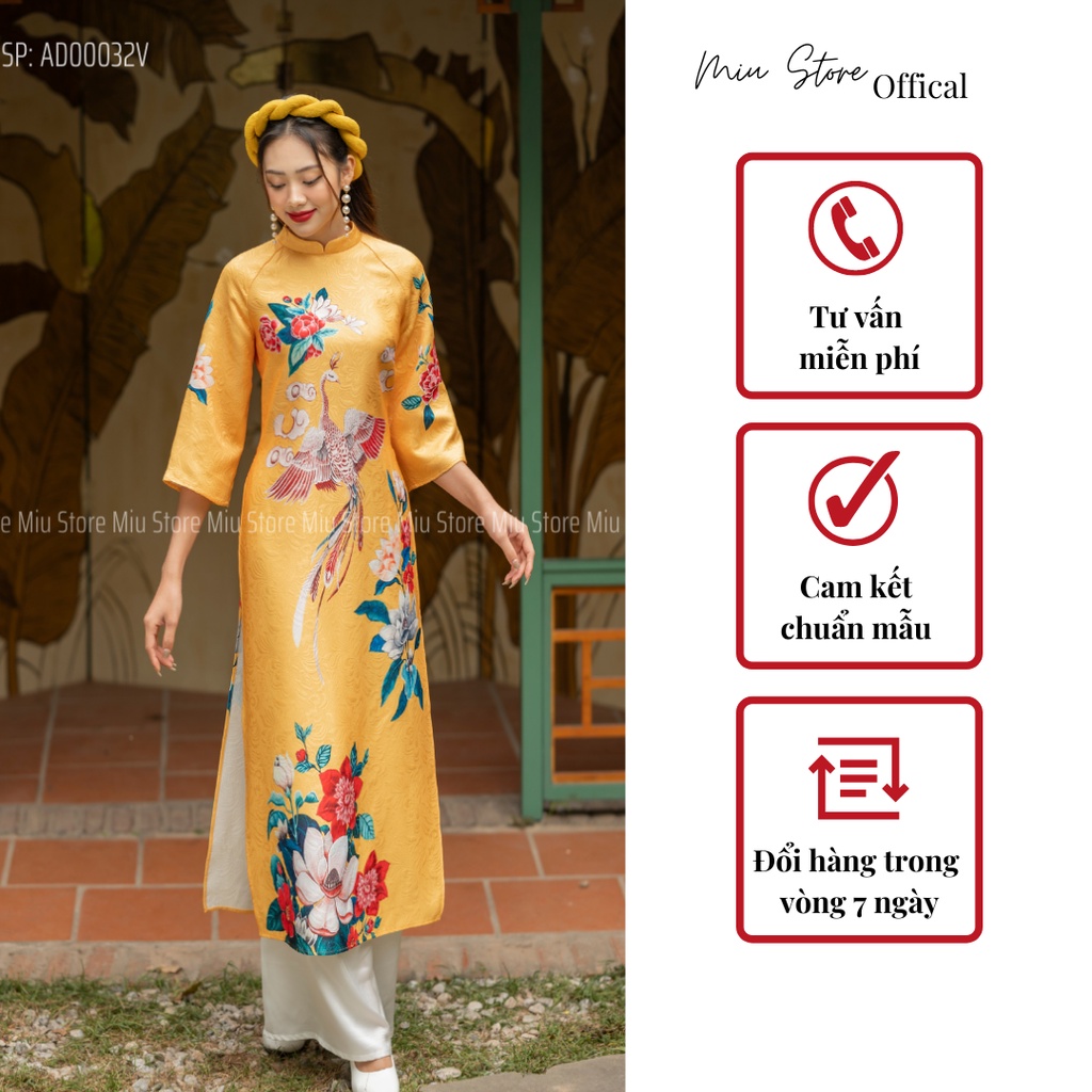 Áo dài cách tân hàng thiết kế vải gấm sang trọng mùa tết họa tiết phượng hoàng AD00032 [Miu Store]