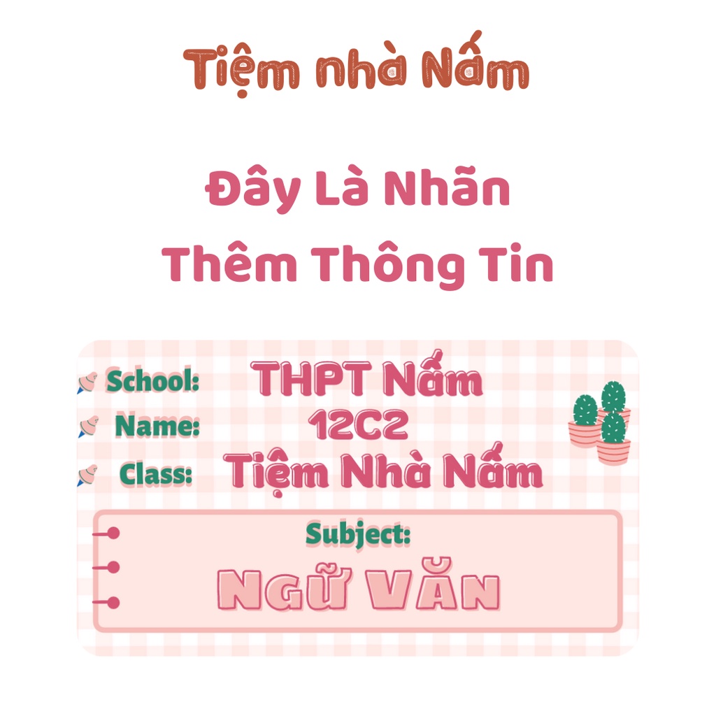 Combo Nhãn Vở Thiết Kế Theo Tên Môn Học, Caro Hồng