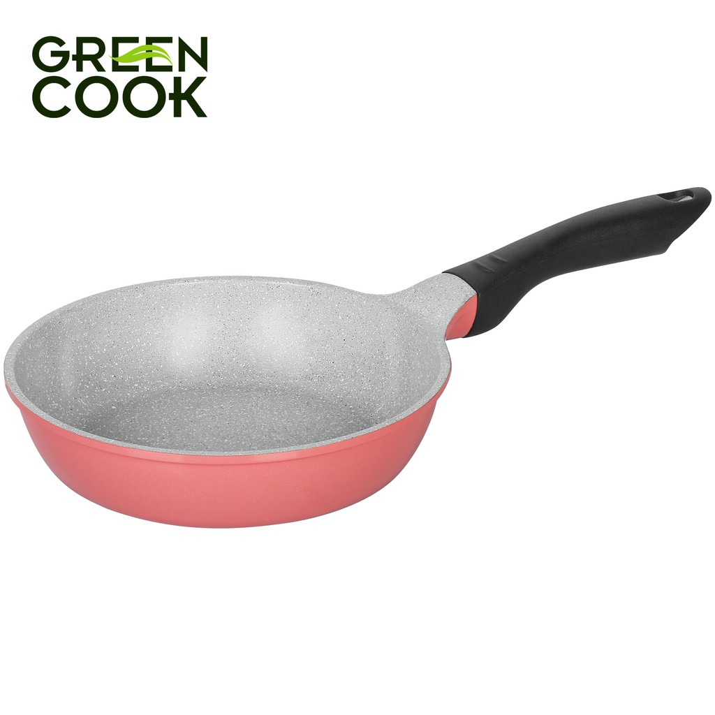 Chảo đúc chống dính men đá ceramic đáy từ 20 cm Green Cook GCP03-20IHP màu hồng công nghệ 7 lớp chống dính Hàn Quốc