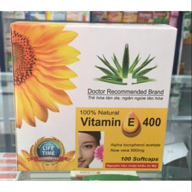 Viên uống đẹp da Vitamin E 400 kèm tinh chất nha đam - Hộp 100 viên