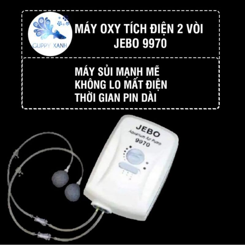 Máy sủi oxy tích điện Jebo 9970 dùng cho hồ cá cảnh - Tặng kèm dây và cục sủi tròn - GuppyXanh