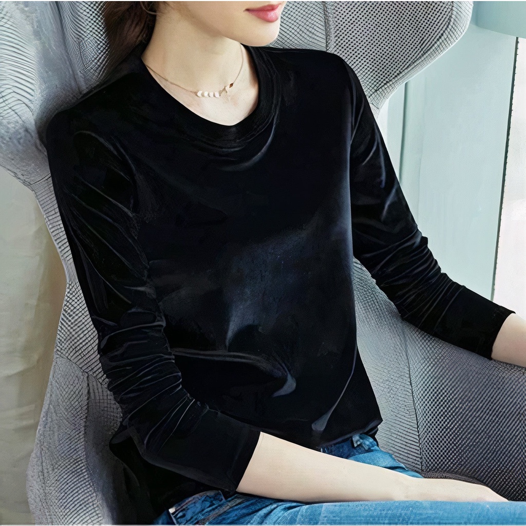 Áo nhung trơn dài tay cổ tròn A36