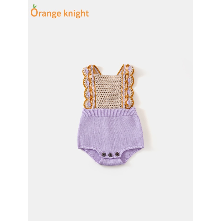ins super hot baby's cotton triangle puffer clothes 3-6 months old baby girl's back strap Haitou online popular knitted jumpsuit