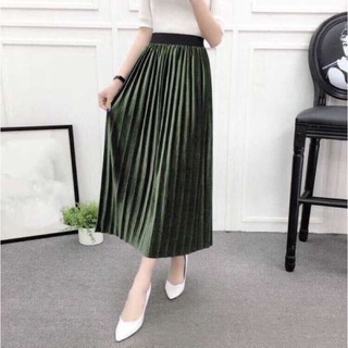 Chân váy nhung xếp ly