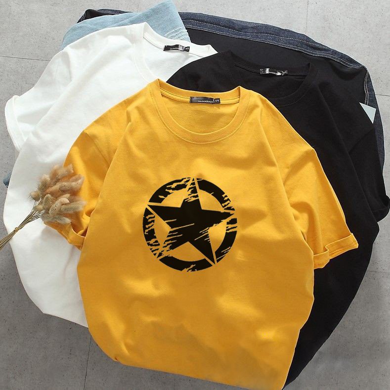 Áo thun tay lỡ nam nữ ngôi sao cá tính vải dày mịn 20T2725