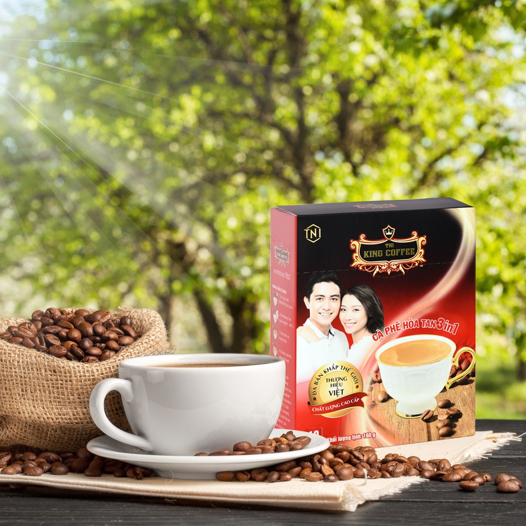 Cà Phê Hòa Tan 3IN1 KING COFFEE - Hộp 10 gói x 16g - Từ hạt café Arabica và Robusta