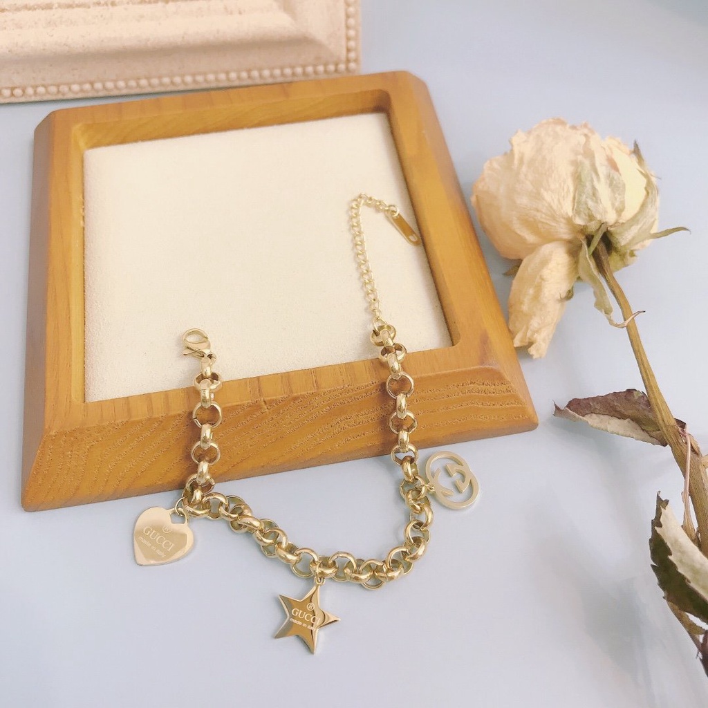 GUCCI Vòng đeo tay bằng thép titan họa tiết chữ GG thời trang thanh lịch cho nữ