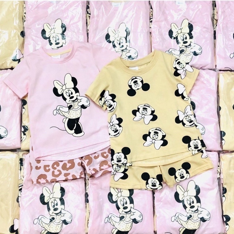 Set 2 bộ cộc tay Minnie Next hồng/ vàng cho bé gái size 2-7t