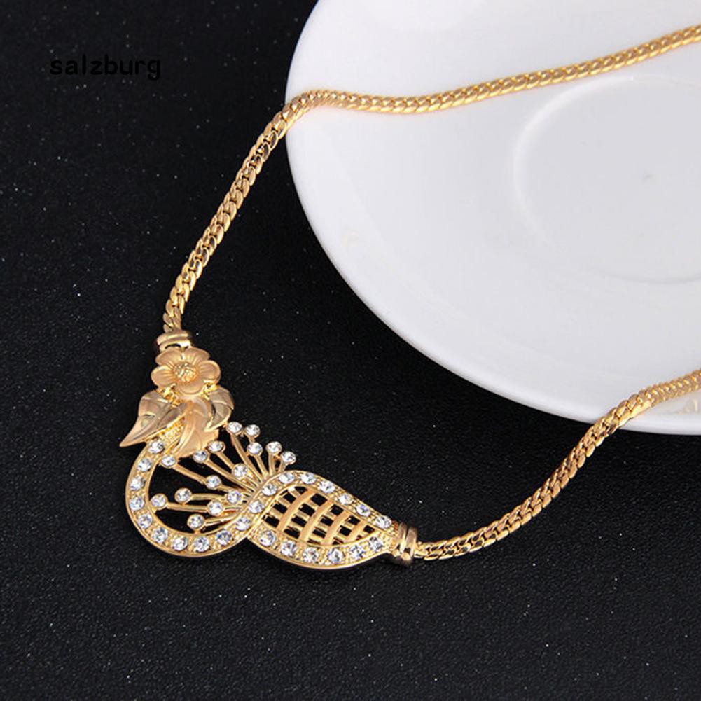 Set dây chuyền + chiếc nhẫn + đôi khuyên tai + vòng tay đính đá nhân tạo thời trang nữ