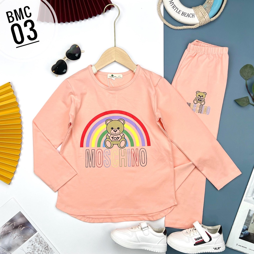 Bộ quần áo dài tay LITIBABY, in hình chữ moschino. cho bé 9 - 14 tuổi