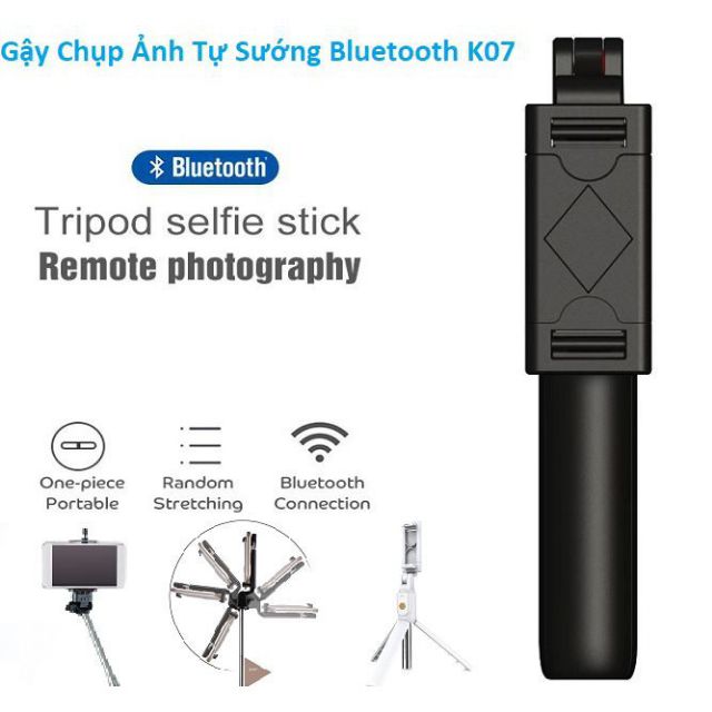 Gậy chụp hình Bluetooth K07, R1 điều khiển từ xa kiêm giá đỡ điện thoại