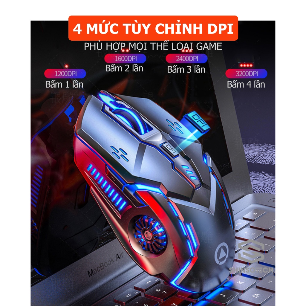 Chuột không dây gaming SHINSOTECH A9 click Silent pin sạc Led 7 màu đẹp 3200 DPI phù hợp chơi game và văn phòng