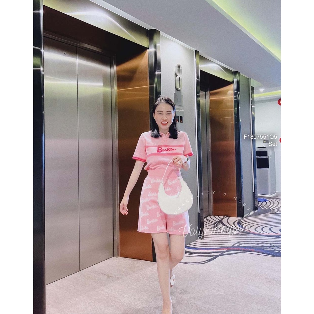 Set bộ len barbie áo polo ngực phối viền cổ bẻ tay con kèm quần hàng QC!