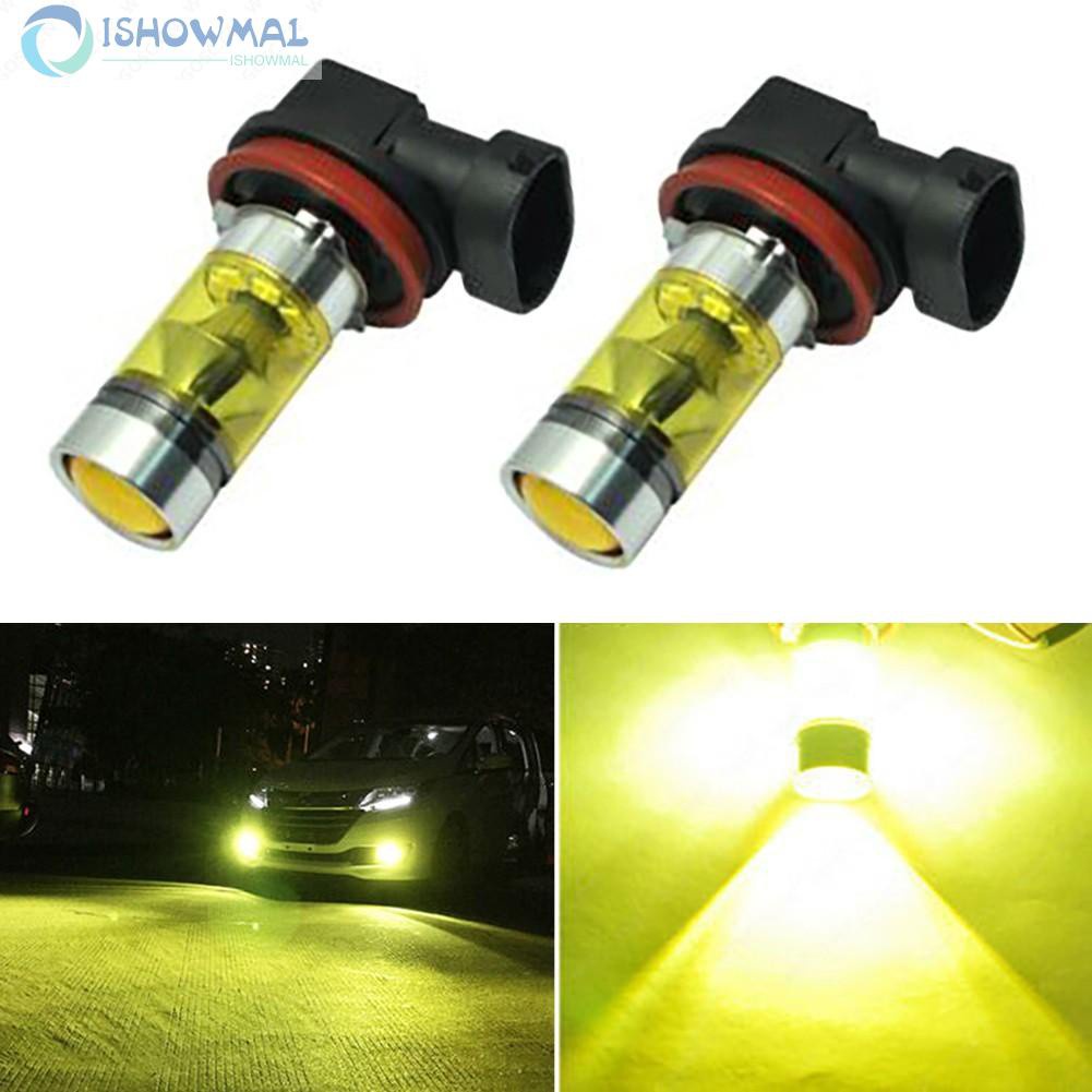 Set 2 bóng đèn LED ánh sáng vàng 100w 1500lm 4300k Dc 12v-24v Drl H11 H8
