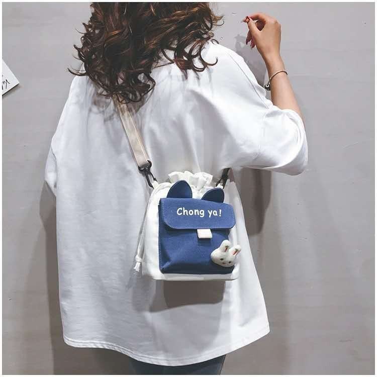 Túi Đeo Chéo Vải Canvas Dáng Vuông Nhỏ Phong Cách Lolita Nhật Bản Xinh Xắn