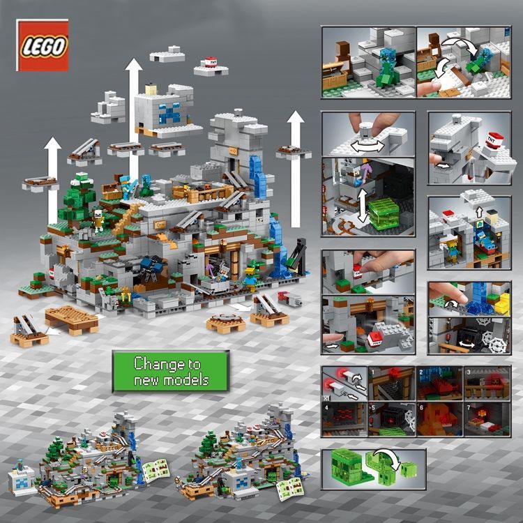 LEGO Minecraft Khối xây dựng Viện quy mô lớn Hang động cậu bé có độ khó cao Mỏ đồ chơi hình lắp ráp
