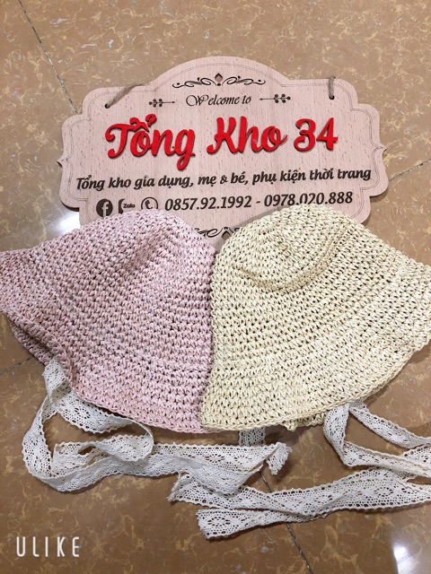 Mũ (nón) cói cho bé buộc dây style Hàn Quốc