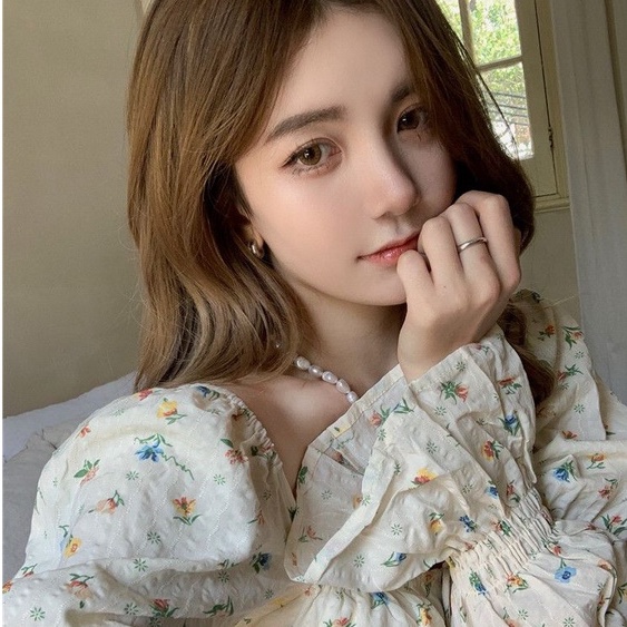 [MURIOKI] Áo Sơ Mi Tay Dài Cổ Thấp In Họa Tiết Hoa Phong Cách Pháp Thời Trang Mùa Thu 2022 Cho Nữ