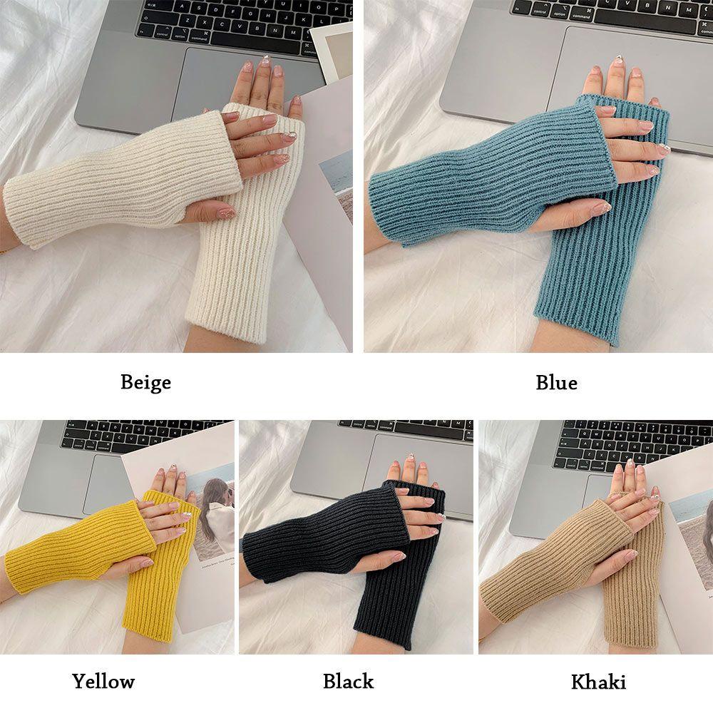 Găng Tay Dệt Kim Hở Ngón Chất Liệu Dày Dặn Co Giãn Giữ Ấm Mùa Đông