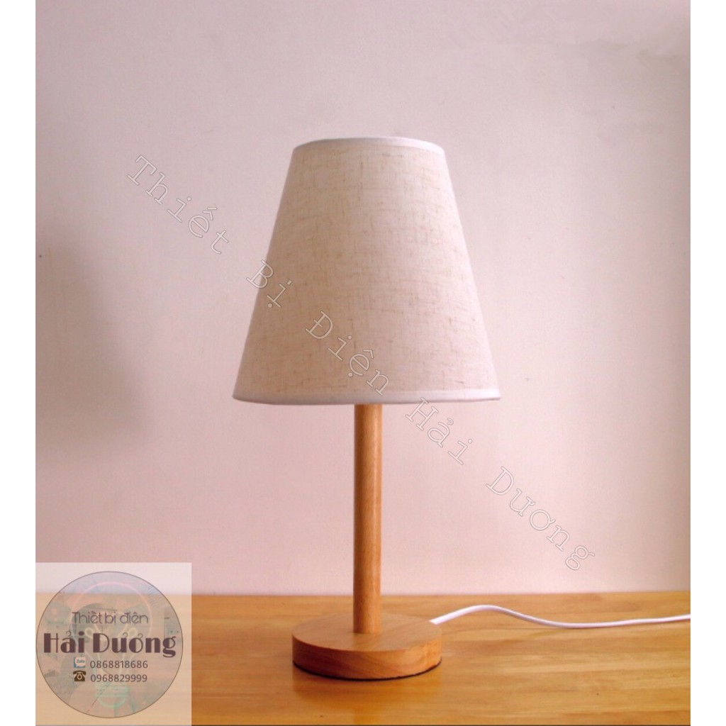 Đèn ngủ để bàn thân gỗ choá vải kiểu dáng cổ điển TN866 + Tặng kèm bóng led - Đèn bàn cao 40cm trang trí decor căn phòng