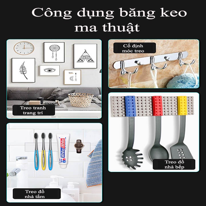 Băng dính 2 hai mặt keo dán trắng đa năng trong suốt 3m,5m siêu tiện lợi