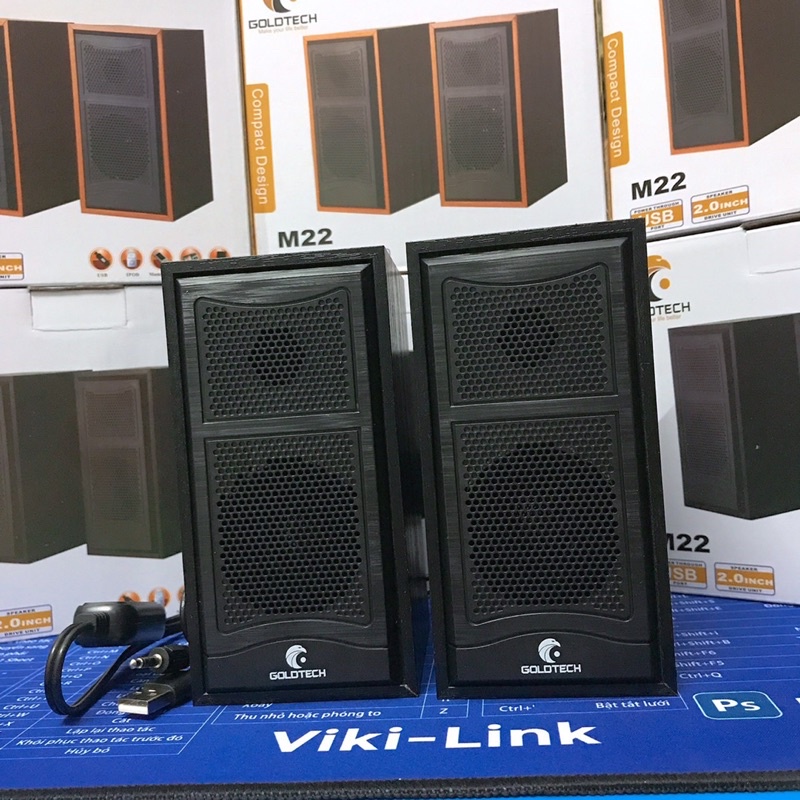 Loa máy tính vi tính laptop mini để bàn vỏ gỗ Arigato M22 loa Loyfun bass giá rẻ âm thanh hay, hình thức đẹp, chuẩn 3.5.