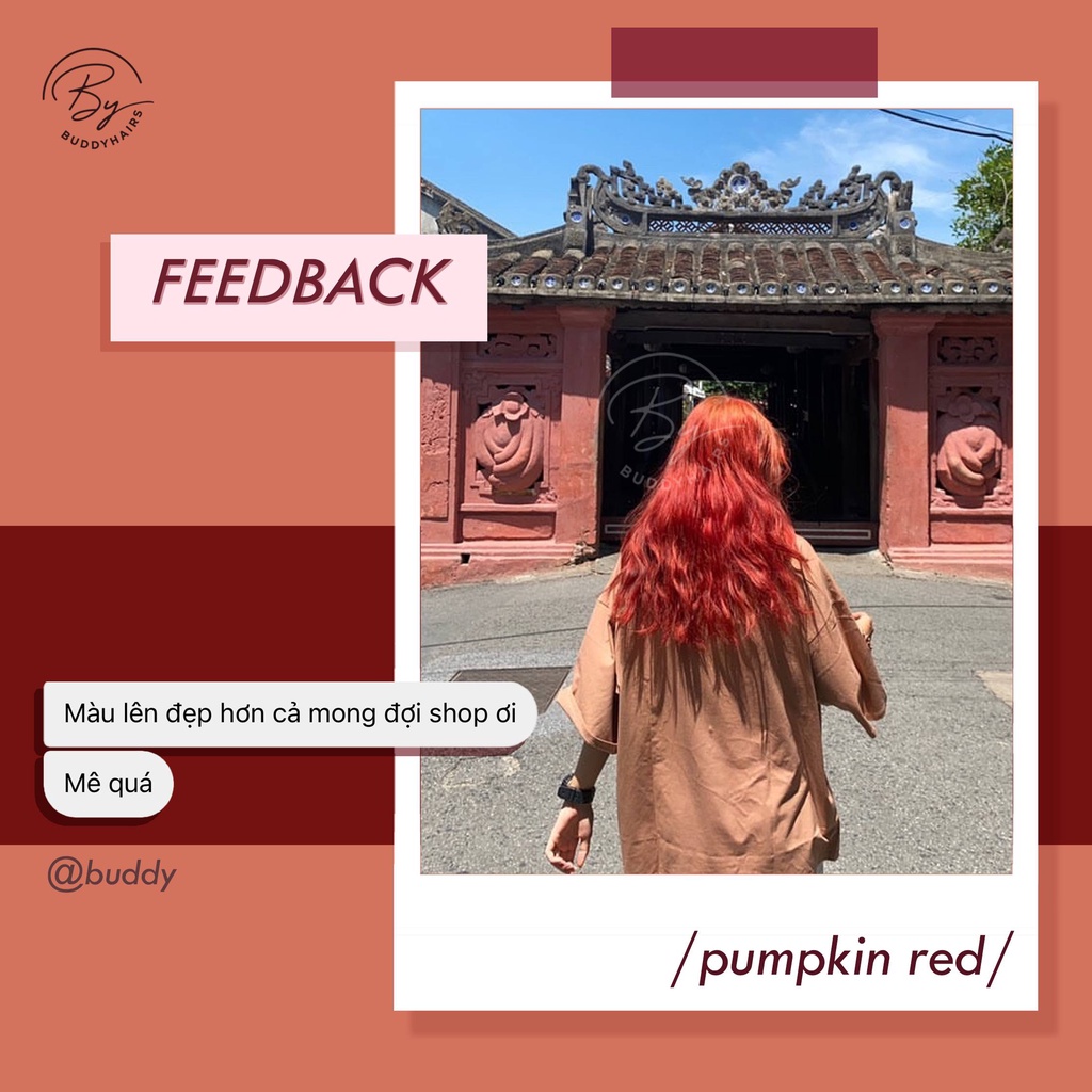 Thuốc nhuộm tóc màu Đỏ cam / Pumpkin Red của buddyhairs tặng kèm 1 hộp tẩy nhỏ 50K,găng tay ,mũ trùm,trợ nhuộm tiện ích