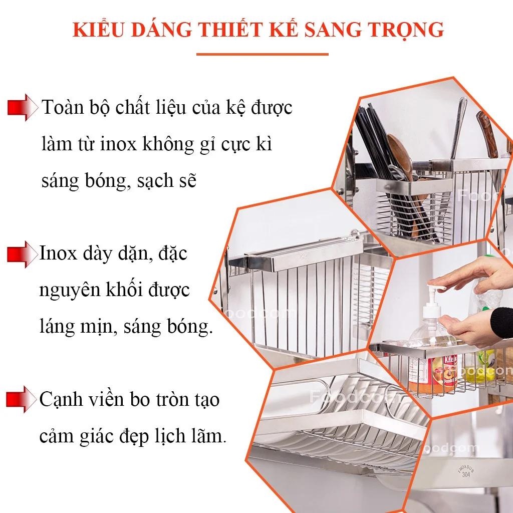 Kệ Inox Úp Chén Bát Nồi 1 Tầng 2 Tầng FOODCOM Liền Khối Chắc Chắn Tiện Lợi Đa Năng