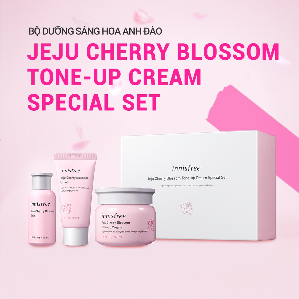 [Mã FMCGMF11 giảm 8% đơn 250K] Bộ sản phẩm dưỡng ẩm sáng da hoa anh đào đảo Jeju innisfree Jeju Cherry Blossom Cream Set