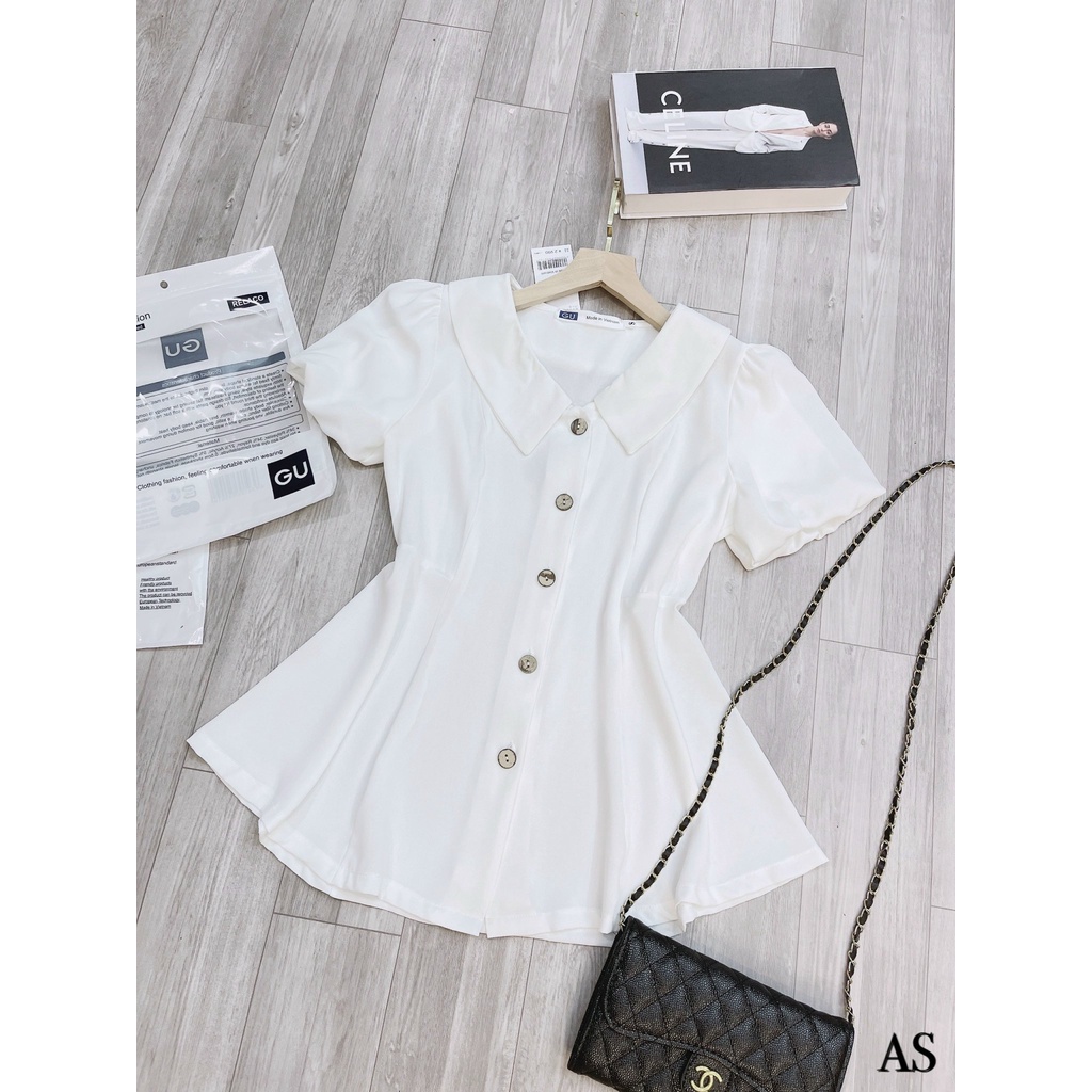 Áo somi tay bồng cúc dừa sơ mi trắng gu đũi mền dày dặn-Minxy shop | BigBuy360 - bigbuy360.vn
