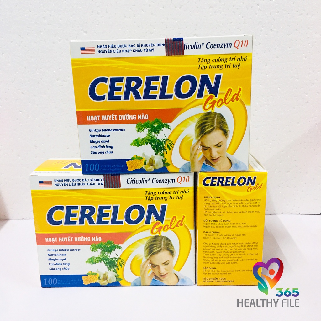 CERELON GOLD - Giúp hoạt huyết dưỡng não, lưu thông máu, giảm tiền đình - Hộp 100 viên