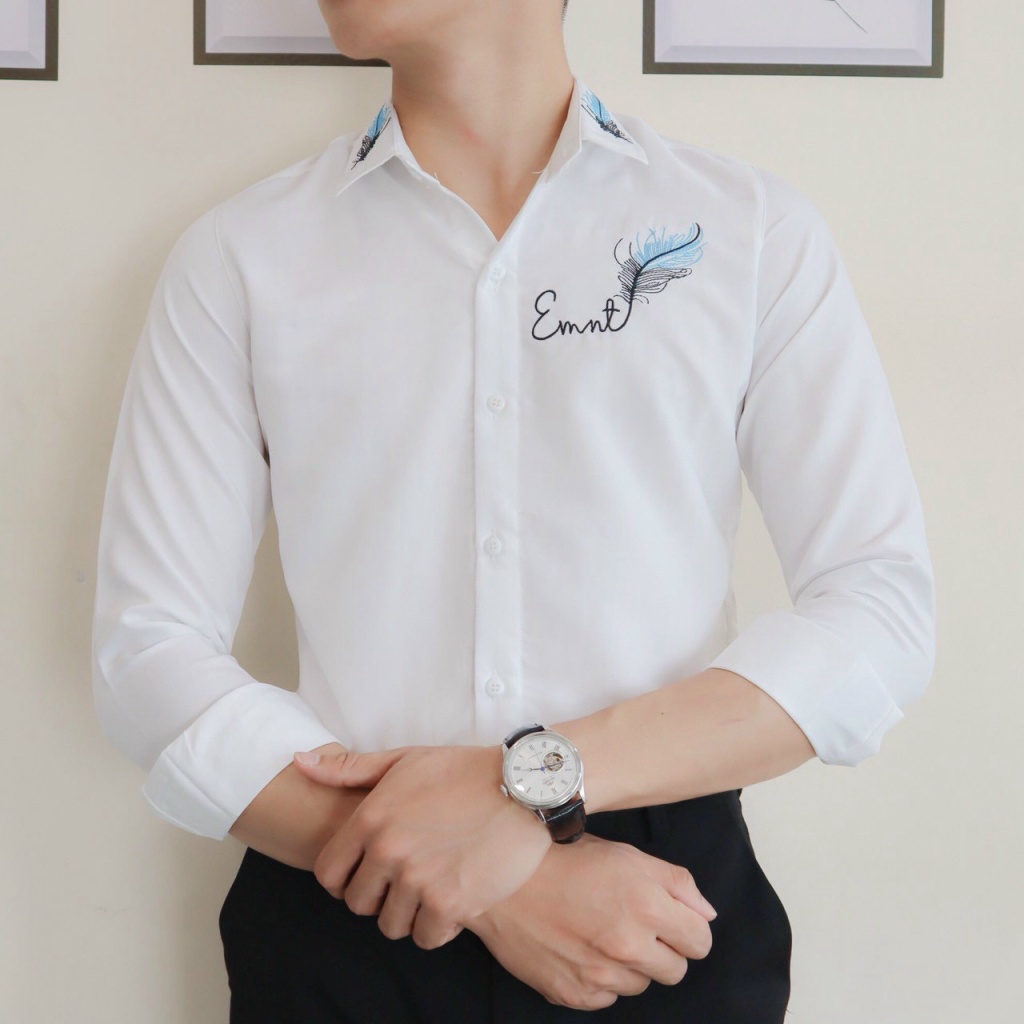 Sơ Mi Nam Cánh Lông Vũ Hai màu trắng Đen Lịch Lãm HOt trend HK