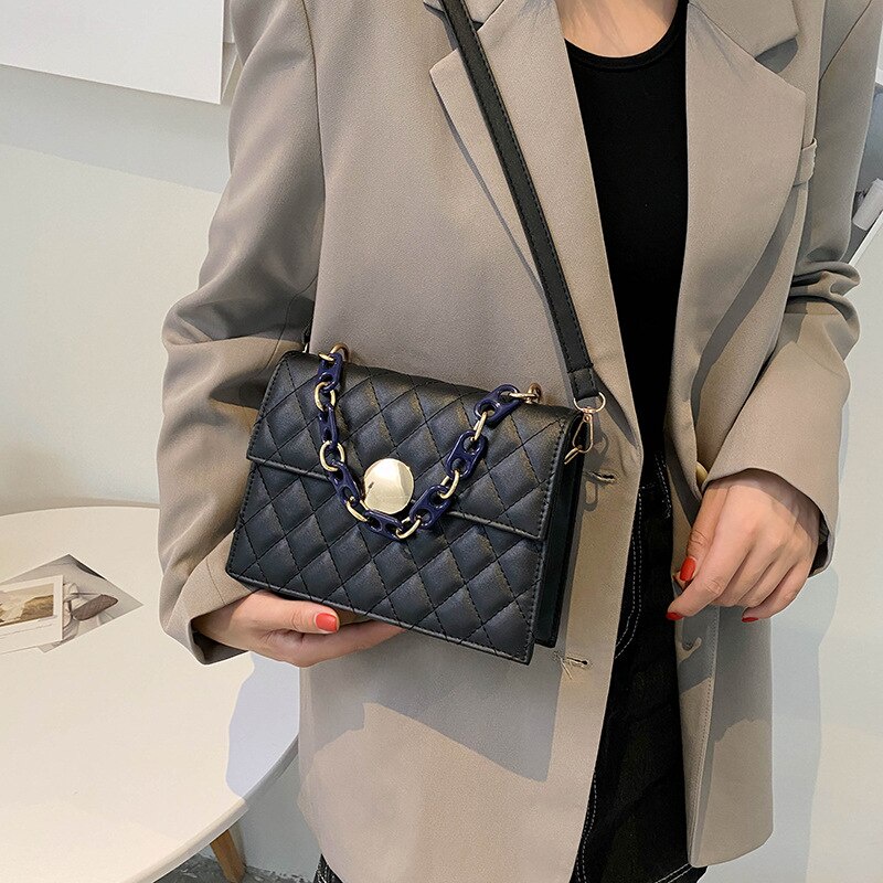 Túi đeo chéo vai JASMIN NOIR vuông nhỏ kẻ sọc ô vuông thời trang nữ