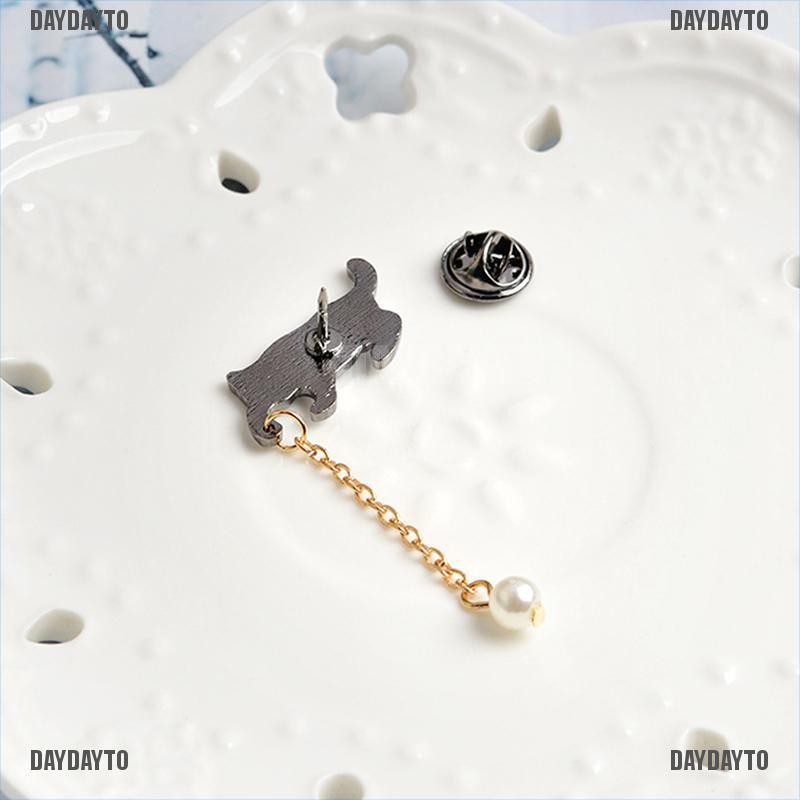 Ghim Cài Áo Hình Mèo Tráng Men Đính Ngọc Trai Dễ Thương