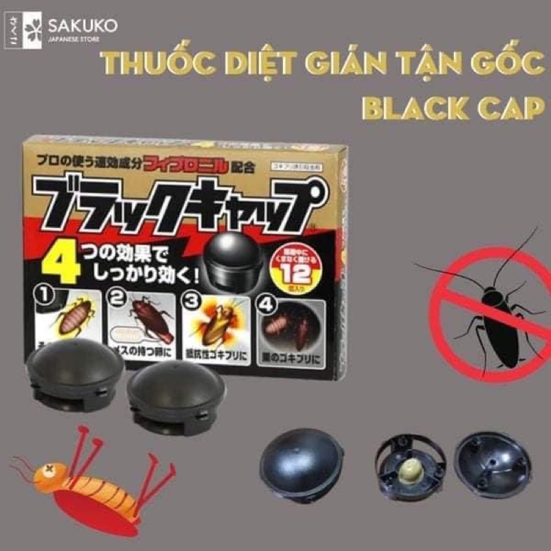 Viên Thuốc Diệt Gián Tận Gốc, Viên Đuổi Gián BLACK CAP Nội Địa Nhật Bản 12 Viên - SAKUKO