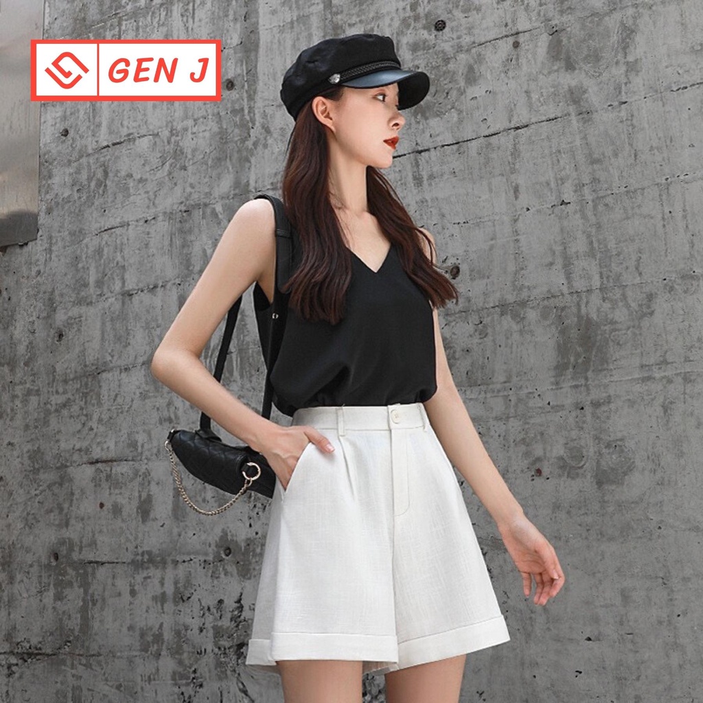 Quần short nữ gập gấu Gen J quần đùi nữ mặc nhà ống rộng - SOOC 0021