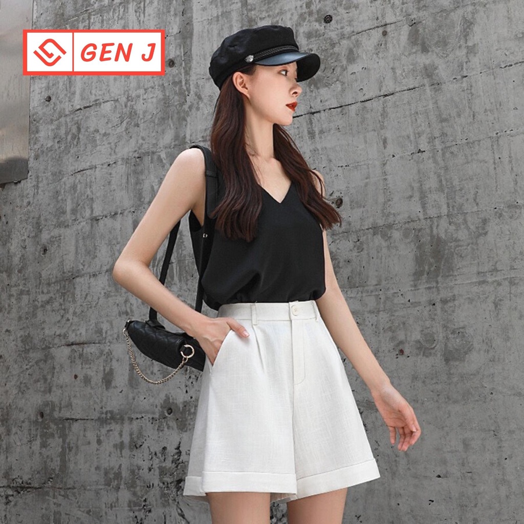 Quần đùi nữ gập gấu Gen J mặc nhà ống rộng - QGG M001