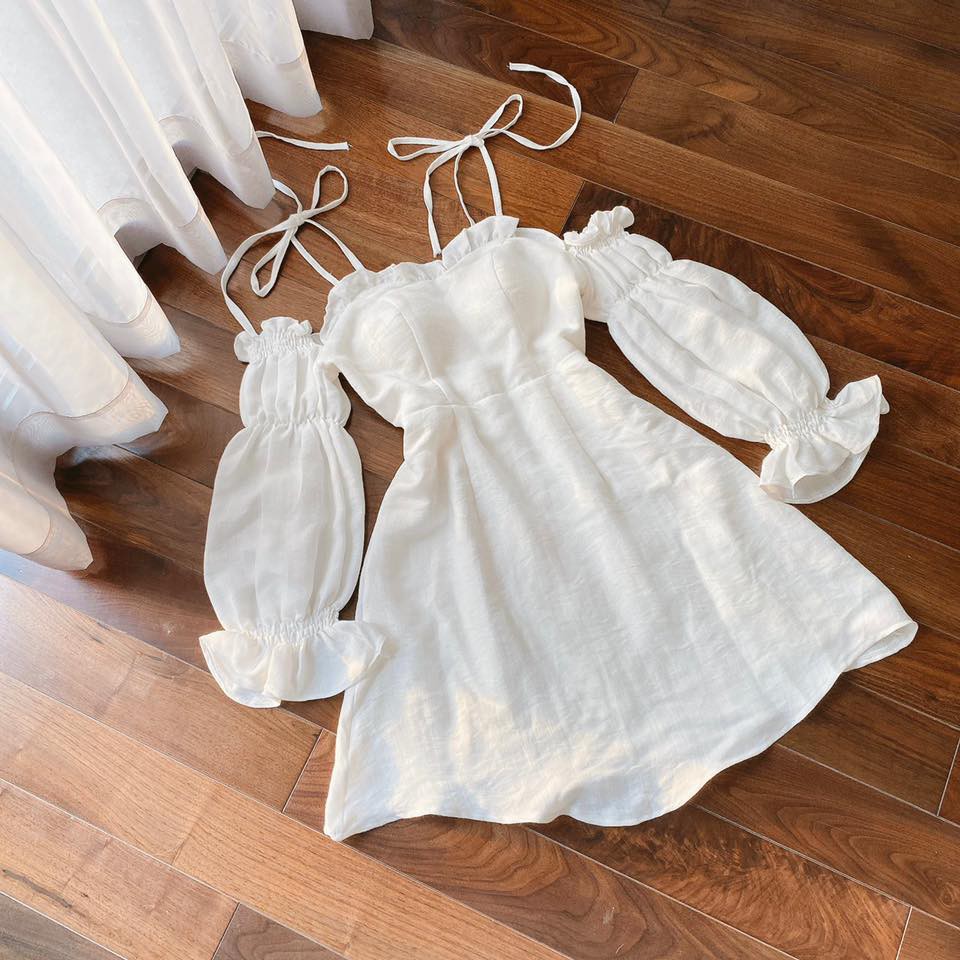 [Mã SKAMA06 giảm 8% tối đa 50K đơn 250K] ĐẦM TRẮNG 2 DÂY RỚT VAI TAY PHỒNG | BigBuy360 - bigbuy360.vn