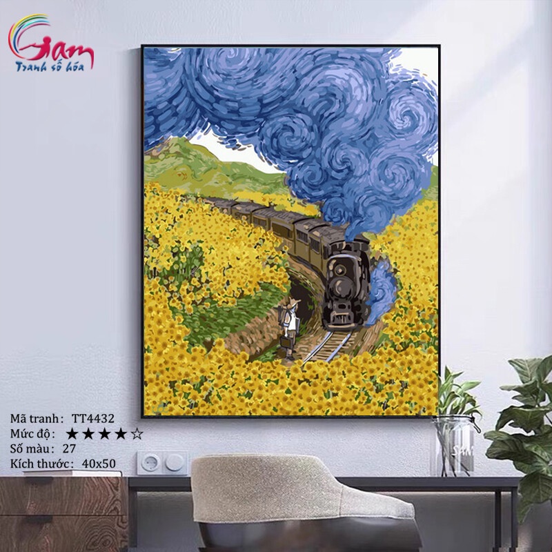 Tranh sơn dầu số hoá tự tô màu trừu tượng phong cách Van gogh TT4432 40x50cm căng khung