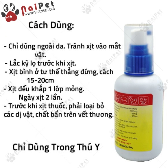 Dung Dịch Sát Trùng Derma Spray Hanvet Cho Vật Nuôi Chai 100ml