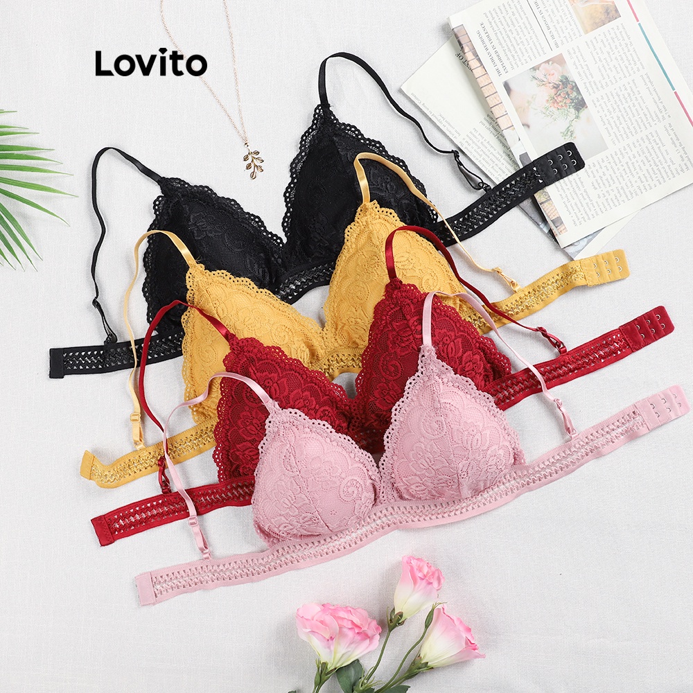 Áo lót Lovito thiết kế lưng đẹp phối ren đơn giản L00301 (hồng/đỏ) | BigBuy360 - bigbuy360.vn