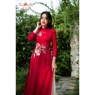 SÉT ÁO DÀI LỤA MAMGO THÊU HOA CAO CẤP ÁO DÀI DỰ TIỆC ĐẸP KÈM ẢNH THẬT 100%