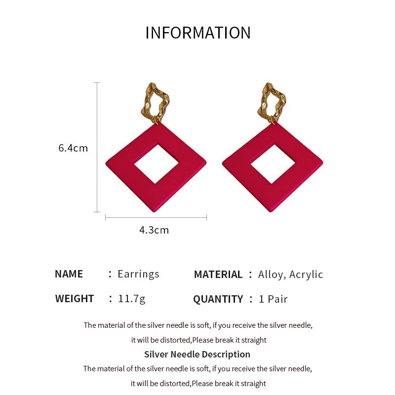 DREJEW Khuyên tai hình học màu bạc / hồng / đỏ phong cách thời trang cá tính
