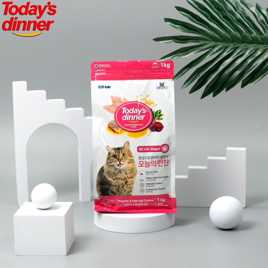 Thức ăn mèo Today's dinner gói 1KG - Nhỏ gọn hơn, tiện lợi hơn.
