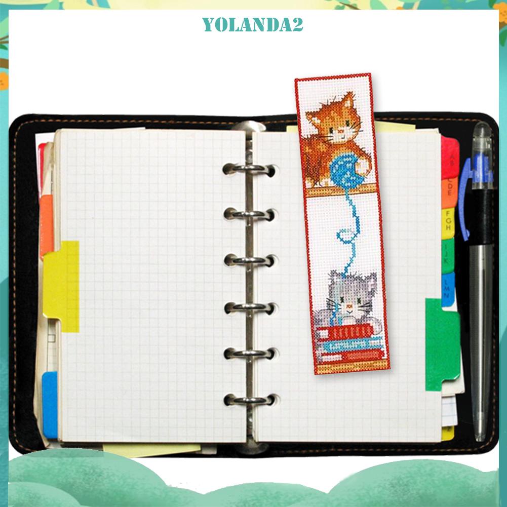 (canvas no printing)  Bộ dụng cụ đánh dấu sách vải cotton 14CT thêu hình mèo dễ thương